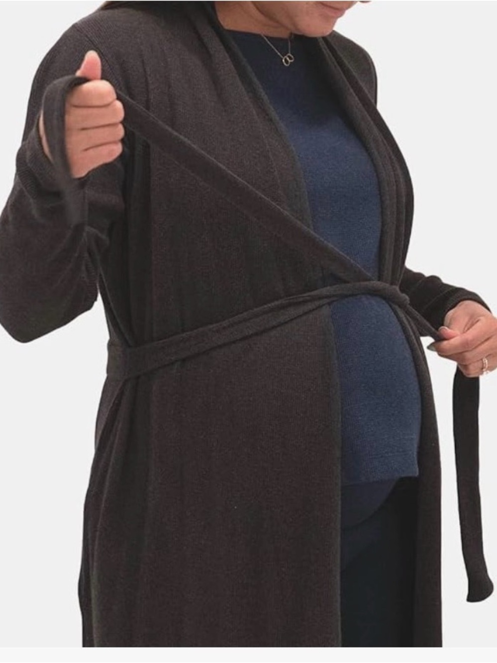 Monica and Andy Organic Prima Cotton lounge robe. Maternity. Heather Gray. Xs-s